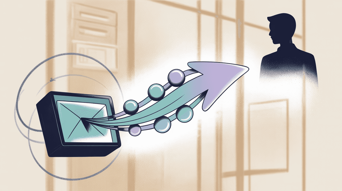 Email forward flow diagram showing message being redirected to new recipient outside original thread